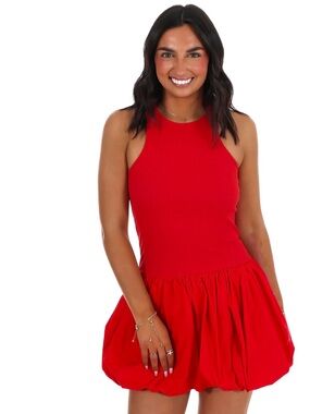 Red Women’s Mock Neck Bubble Dress Size S